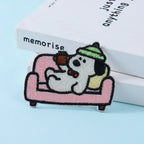 cozy dog daily life embroidered stick-on patches — game controller dog on tv dog on sofa potted flowers flower pot and retro tv