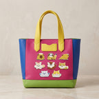 guinea pig sloth otter bunny squirrel and shiba inu stick-on patches decorating a pink color-block leather handbag