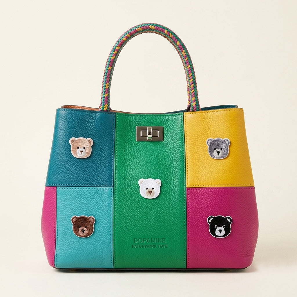 mini kawaii teddy bear embroidered stick-on patch on handbag