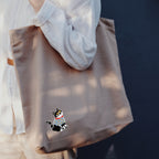 whimsical cat apparel embroidered patches on tote bag