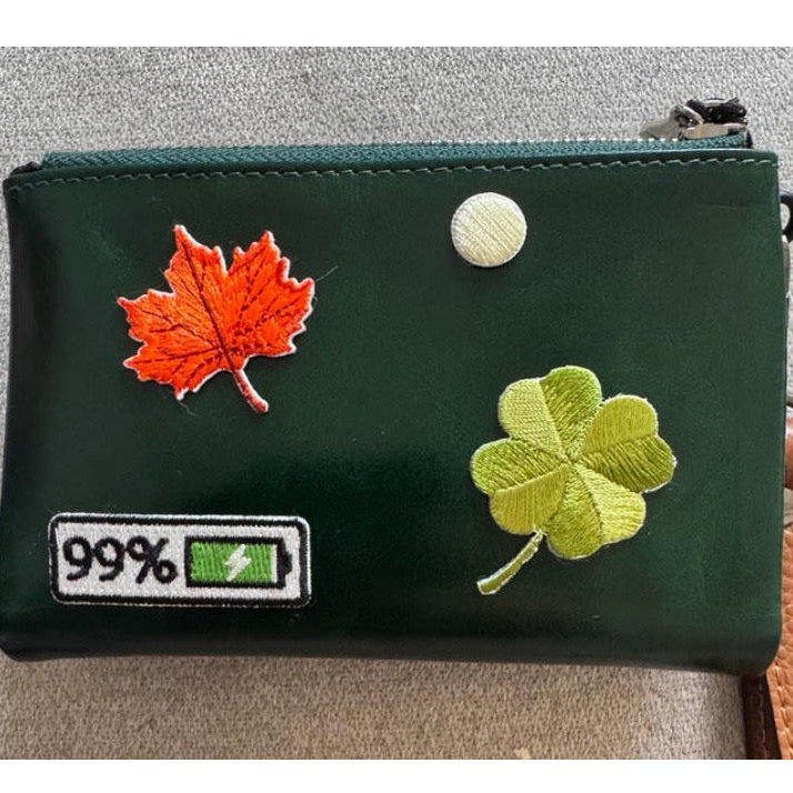 maple leaf embroidered stick-on patch on card holder