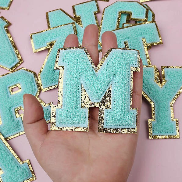 6-Color Suede Gold Trim Alphabet Patches (Iron-On)