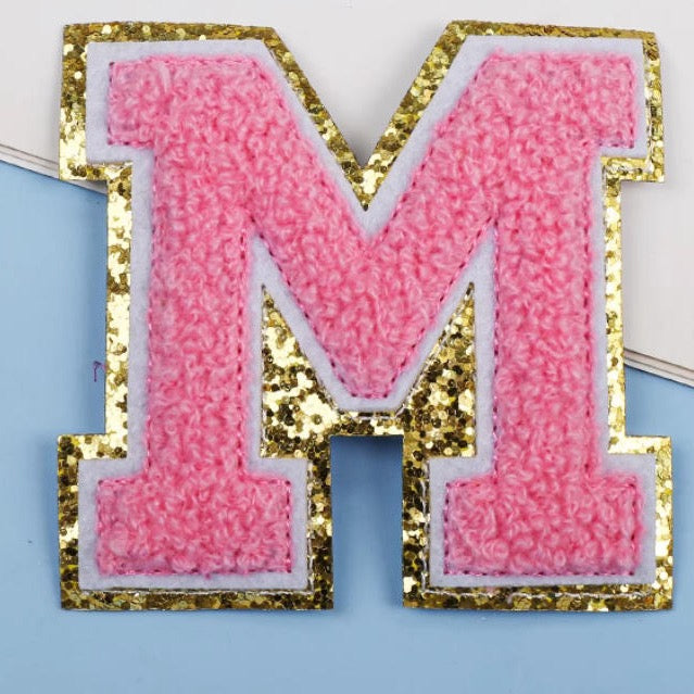 6-Color Suede Gold Trim Alphabet Patches (Iron-On)