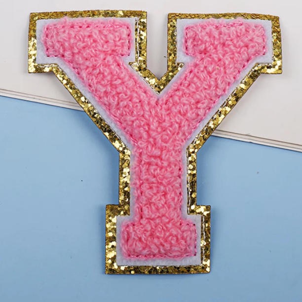 6-Color Suede Gold Trim Alphabet Patches (Iron-On)